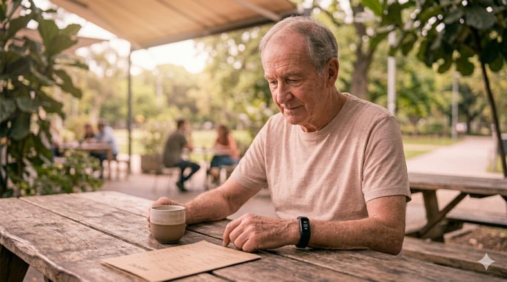 Elderly patient with wearable device managing neurological condition